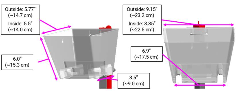 Diagrams showing BASKETS with labels and measurements