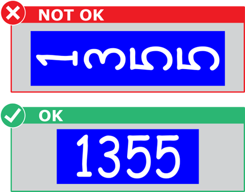 Diagram with examples of allowed and disallowed team number orientations