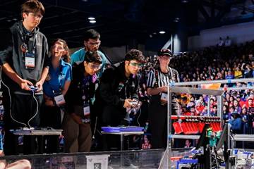 Students competing with their robot at the FIRST Championship