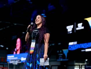 Person holding microphone