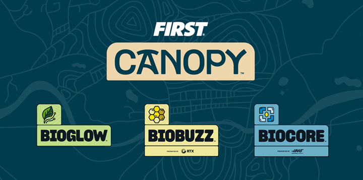 FIRST CANOPY and BIOGLOW, BIOBUZZ, and BIOCORE logos on topography background. 